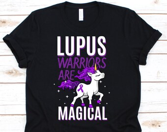 Los guerreros del lupus son camisa mágica, lupus conciencia regalo para el luchador guerrero sobreviviente, camiseta de la cinta de la enfermedad del día púrpura para los partidarios del lupus