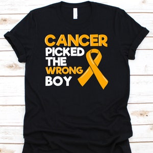 Rak wybrał złego chłopca, koszulka z wstążką na temat świadomości raka u dzieci, koszulka dla dzieci z rakiem, walcz jak dziecko prezent
