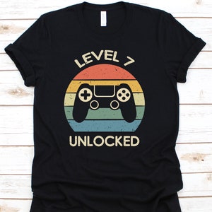 Level 7 Unlocked Shirt, Cool 7th Birthday Gift For Boy Girl, 7th Birthday Gamer Party On Seventh Birthday, Birthday Retro Gamer Tshirt
