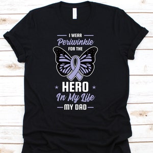 I Wear Periwinkle For My Dad Shirt, Stomach Cancer Awareness Gift For Stomach Cancer Warrior Fighter Survivor, Stomach Cancer Ribbon Tshirt