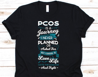 PCOS es un viaje que nunca planeé camisa, camisa de conciencia para el síndrome de ovario poliquístico guerrero luchador, teal cinta regalo para PCOS abogado