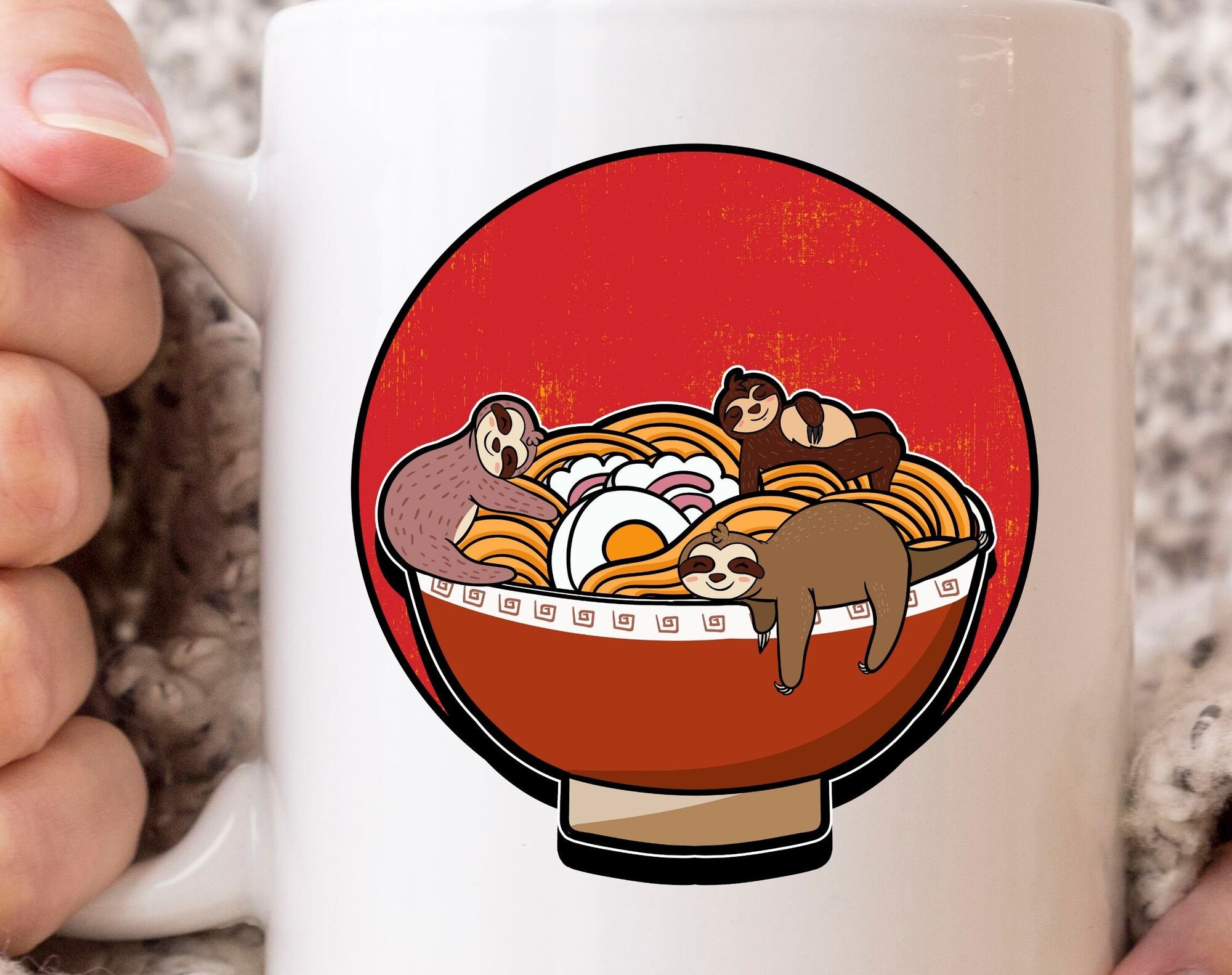 Discover Ramen Sloth Mug, Funny Chopstick Noodles Coffee Cup For Ramen Lovers