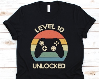 Level 10 Unlocked Shirt, Cool 10th Birthday Gift For Boy Girl, 10th Birthday Gamer Party For 10 years Old, Birthday Retro Gamer Tshirt