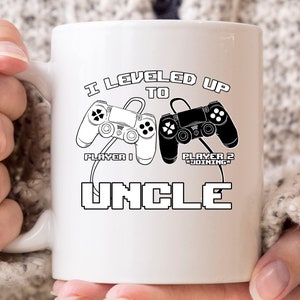 I Leveled Up To Uncle Mug, Funny Baby Announcement Gaming Coffee Cup For Soon To Be Uncle, Cute Video Game Gift Idea For Gamer Uncle