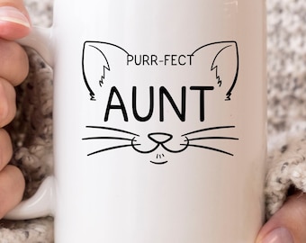 Purr-fect Aunt Mug, Funny Cat Lover Coffee Cup For Aunts, Cute Kitty Mug For Women, Cute Purry Cat Owner Gift Idea For The Best Aunt