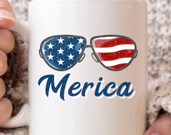 Merica Becher, süße amerikanische Flagge Sonnenbrille Geschenk am 4. Juli, lustige Us-Kaffeetasse für Amerikas Unabhängigkeitstag