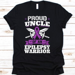 Proud Uncle Of An Epilepsy Warrior Shirt, Awareness Gift For Epilepsy Fighter Survivor, Epileptic T-Shirt For Men, Purple Ribbon Shirt