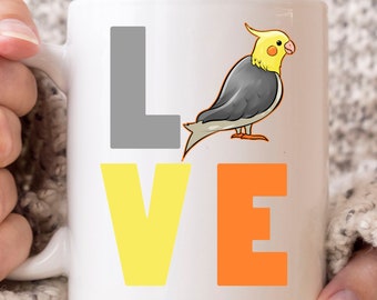 Love Cockatiel Mug, Cute Cockatoo Gift Idea For Moms And Dads, Bird Owner Coffee Cup For Parrot Fans And Cockatiel Lovers, Tiel Bird