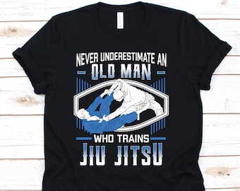 Onderschat nooit een oude man, Jiu Jitsu shirt, Braziliaans, Martial Arts, Tyrannosaurus Rex, Jiu Jitsu gift, vechten, Dojo