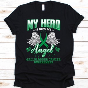 My Hero Is Now My Angel Shirt, Awareness Gift For Gallbladder Cancer Warrior Fighter, Squamous-Cell Carcinoma Tshirt For Men And Women