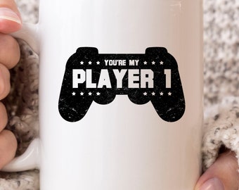 You're My Player 1 Mug, Funny Gaming Coffee Cup For Gamer Men Women, Cute Video Game Gift For Gamers And Game Lovers, Game Controller Mug