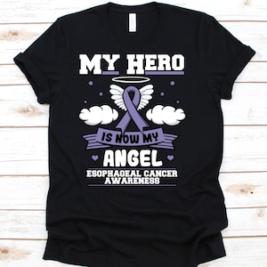 My Hero Is Now My Angel Shirt, Awareness Gift For Esophageal Cancer Warrior Fighter, Squamous-Cell Carcinoma Tshirt For Men And Women