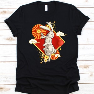 Chemise détaillée du Nouvel An chinois de lapin, design de lapin mignon, graphique de lapin d’eau, cadeau de l’année du lapin, chemise du Nouvel An, zodiaque chinois