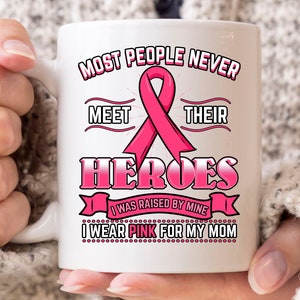 I Wear Pink For My Mom Mug, Cancer Awareness Coffee Cup For Breast Cancer Patients Survivor, Cute Pink Ribbon Gift Idea For Men And Women