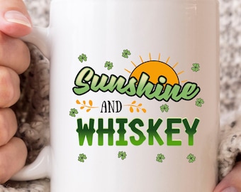 Sunshine Whiskey Mug, Funny Irish Coffee Cup For Lucky Whiskey Lover Men Women, Leprechaun Shamrock Gift For Proud Irish