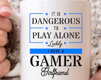 Luckily I Have A Gamer Girlfriend Mug, Funny Gaming Coffee Cup For Gamer Men, Cute Video Game Gift Idea For Gamers And Game Lovers