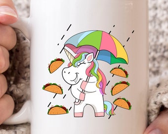 Regen Taco Einhorn Becher, lustige Cinco De Mayo Einhorn Kaffeetasse für Taco-Liebhaber, süße mexikanische Taco Geschenk für Einhorn Fans Männer Frauen