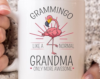 Grammingo Like A Normal Grandma Only More Awesome Mug, Cute Pink Flamingo Coffee Cup For Grandma, Cute Gift Idea For Granny And Grandmother