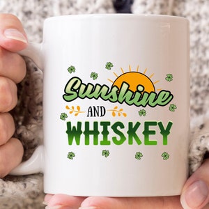 Sunshine Whiskey Mug, Funny Irish Coffee Cup For Lucky Whiskey Lover Men Women, Leprechaun Shamrock Gift For Proud Irish