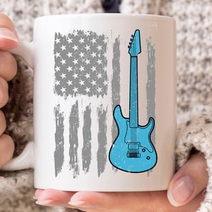 Electric Guitar USA Flag Mug, Electric Guitar, Guitar Lover Coffee Cup, Guitarist, Instrumentalist, String Instrument, US Flag, July 4th Mug