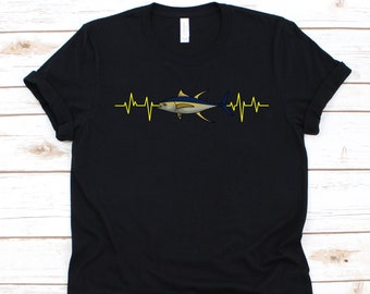 Tuna Fishing Heartbeat Shirt, Gift For Fishermen, Tuna Fishing Shirt For Men And Women, Fishing Lovers, Yellowfin Tuna Design, Tuna Fish