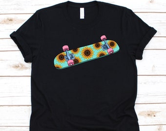 Aesthetic Sunflower Skateboard Shirt, Skateboarder Shirt For Women, Skateboard Tee, Skateboarding T-Shirt, Skateboarder, Skater Tee, Sport