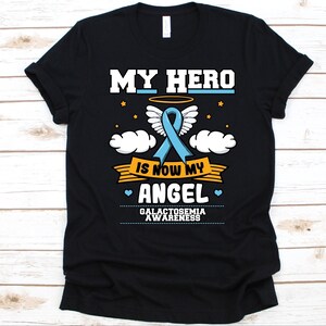 My Hero Is Now My Angel Shirt, Gift For Galactosemia Fighter, Galactosemia, Galactose, GALK Deficiency, GALE Deficiency, Blue Ribbon, Angel