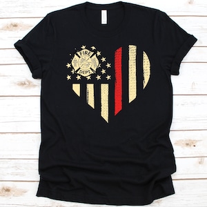 Firefighter Heart American Flag With Fire Department Emblem Shirt, Rescuer Volunteer, International Firefighter&#39;s Day, Fire Department Shirt
