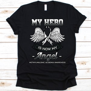 My Hero Is Now My Angel Shirt, Methylmalonic Acidemia Awareness, MMA Fighter Gift, Methylmalonic Aciduria, Zebra Stripes Awareness Ribbon