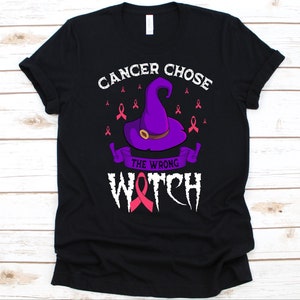 Cancer Chose The Wrong Witch Shirt, Breast Cancer Fighter, Breast Cancer Awareness, Pink Ribbon Design, Halloween Shirt, Witch Hat Graphic