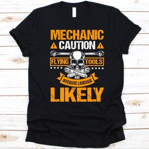 Mechanic Caution Flying Tools Shirt, Mechanics Shirt, Car Lover Gift, Auto Mechanic Design, Car Mechanics, Technician Graphic, Grease Monkey
