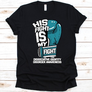 Zijn gevecht is mijn fight warrior shirt, cadeau voor DID fighter, dissociatieve identiteitsstoornis, geestelijke gezondheid, DID-bewustzijn, groenblauwe bokshandschoen