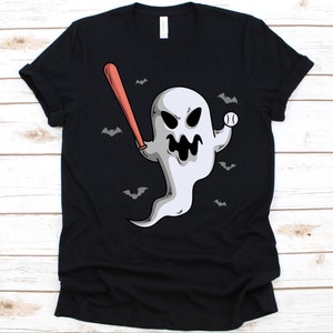 Ghost Playing Baseball Shirt, Cute Spooky Baseball Shirt, Trick Or Treat Gift, Halloween Graphic, Baseball Lovers, Baseball Halloween Design