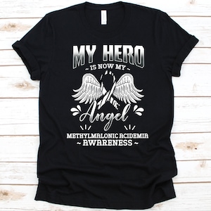 My Hero Is Now My Angel Shirt, Methylmalonic Acidemia Awareness, MMA Fighter Gift, Methylmalonic Aciduria, Zebra Stripes Awareness Ribbon