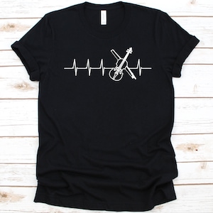 viool hartslag shirt, viool ontwerp, viool T-shirt, gebogen snaarinstrument, muzikant grafische muziek liefhebber, cello shirt, violist gift