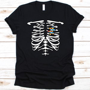 Rib Cage Puzzle Piece Shirt, Gift For Autism Awareness, Puzzle Pieces, Autistic, Trick Or Treat, Halloween, Jack O Lantern, Rib Cage Graphic