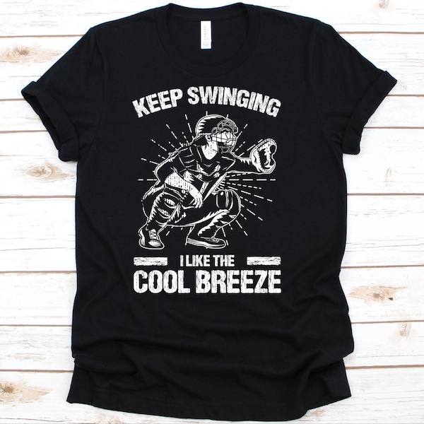 Keep Swinging I Like The Cool Breeze, Softball Catcher Shirt, Lustiges Geschenk für Softball Spieler, Baseball Liebhaber Tshirt, Softball Team Shirt