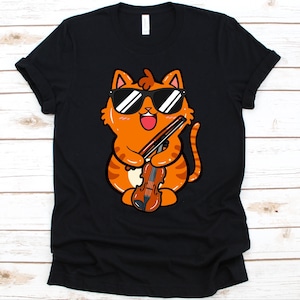 Sunglasses Cat With Violin Shirt, Cute Cat Design, Fiddle, Bowed String Instrument, Musician, Music Lovers, Cat Lovers, Sunglasses Graphic