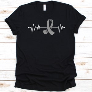 Gray Ribbon Heartbeat Shirt, Brain Cancer Awareness, Gray Ribbon Design, Brain Tumor Fighter, Cancer Warrior Shirt, Intracranial Neoplasm