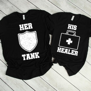Her Tank His Healer Shirt, Couple Shirt, Gamer Couple Shirts, Funny Couples Shirts, Matching Shirts, Couple Gamer Gifts