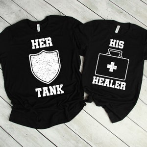 Her Tank His Healer Shirt, Couple Shirt, Gamer Couple Shirts, Funny Couples Shirts, Matching Shirts, Couple Gamer Gifts