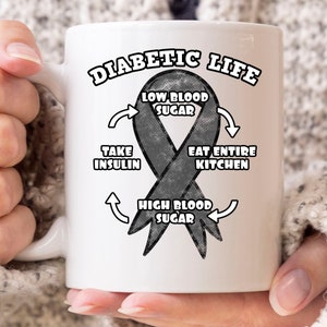 Tazza di caffè del ciclo di vita diabetico, tazza di caffè di consapevolezza del diabete carino per uomini e donne diabetici, tipo 1 2 Supporto diabete Idea regalo