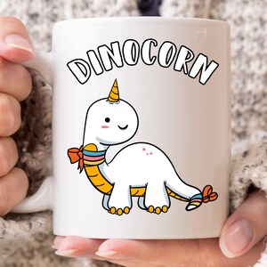 Dinocorn Mug, Cool Dinosaur And Unicorn Coffee Cup, Majestic Rainbow Unicorn And Dinosaur Gift For Adult And Kids, Dino Lover