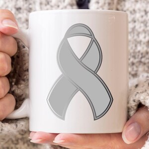 Gray Ribbon Mug, Brain Cancer Awareness Coffee Mug, Brain Cancer Fighter, Cancer Survivors, Brain Cancer Warrior Cup, Grey Ribbon Design