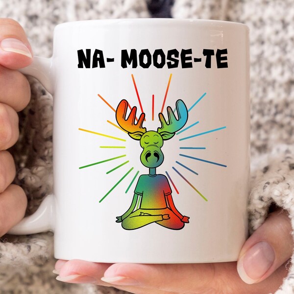 Na-Moose-te Becher, lustige Zen Meditation Kaffeetasse für Yogalehrer und Lehrer, süße Namaste Yoga Geschenkidee für Vintage Elch Liebhaber