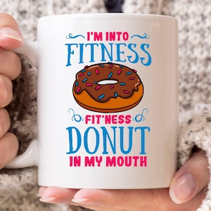 Fit&#39;ness Donut In My Mouth Mug, Funny Donut Birthday Gift Idea For Dessert Lovers And Foodies, Cool Doughnut Coffee Cup For Boys And Girls