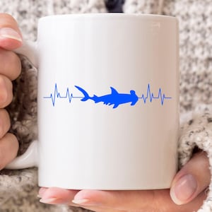 Hammerhead Shark Heartbeat Mug, Shark Species, Hammer Like Shark Coffee Mug, Hammerhead Sharks Design, Gift For Sharks Lover, Sphyrnidae