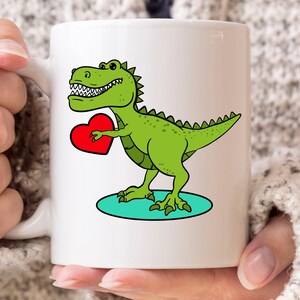 T-Rex Holding A Heart Mug, Gift For Valentine&#39;s Day, Hearts Day Coffee Mug, Tyrannosaurus Rex, T-Rex Lovers Design, Couple Mug, February 14