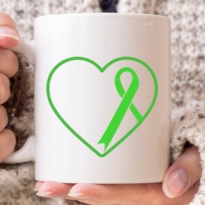 Heart Green Ribbon Mug, Non-Hodgkin Lymphoma Awareness Coffee Mug, Gift For Non-Hodgkin&#39;s Lymphoma Fighter, NHL Warrior, Green Ribbon Design