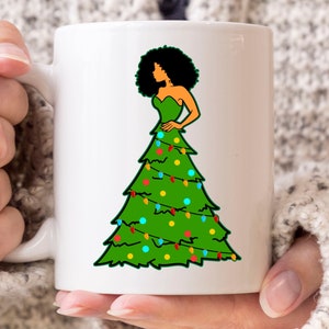 African American Christmas Tree Mug, Christmas Day Gift Coffee Cup, Christmas Tree Design, Black Latin Americans, Afro Latina Coffee Mug